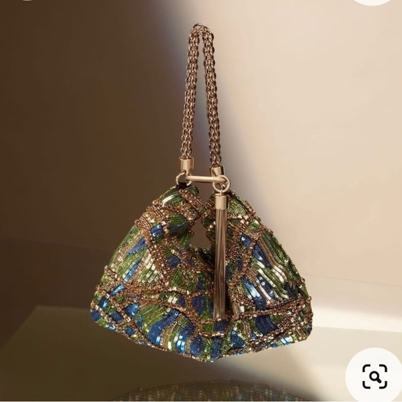 Jimmy Choo Handbags - Jimmy Choo Callie clutch Sequin pouch Blue Gold Excellent condition Formal Gala